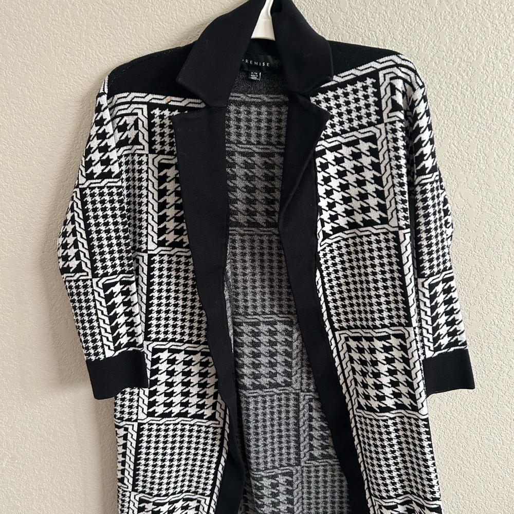 Black and White Houndstooth Open Cardigan